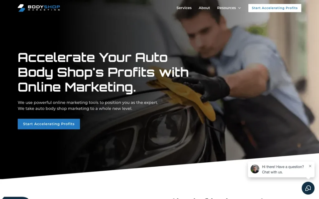 BodyShop Marketing homepage screenshot — Collision repair marketing