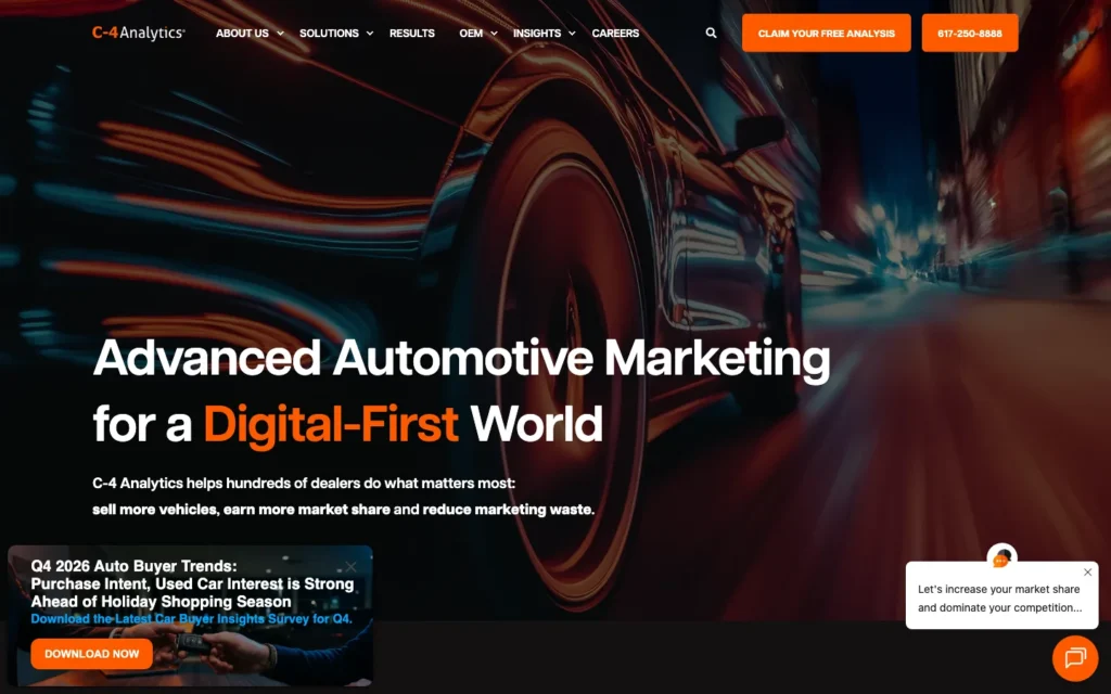 C-4 Analytics homepage screenshot — Franchise dealerships