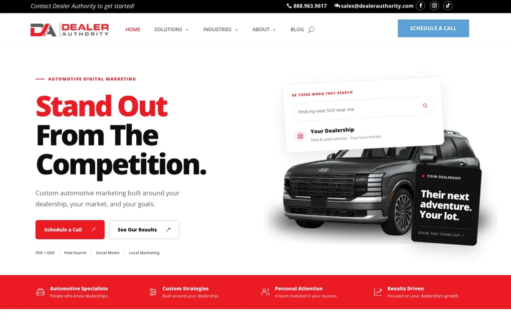 Dealer Authority homepage screenshot — Dealer marketing