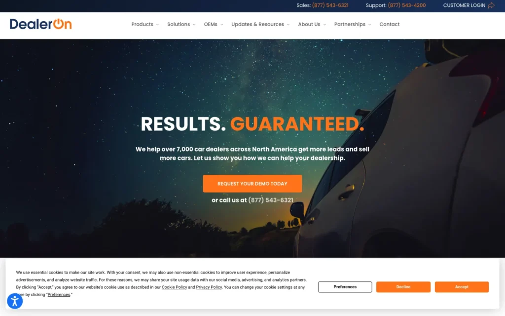 DealerOn homepage screenshot — Dealer websites & SEO