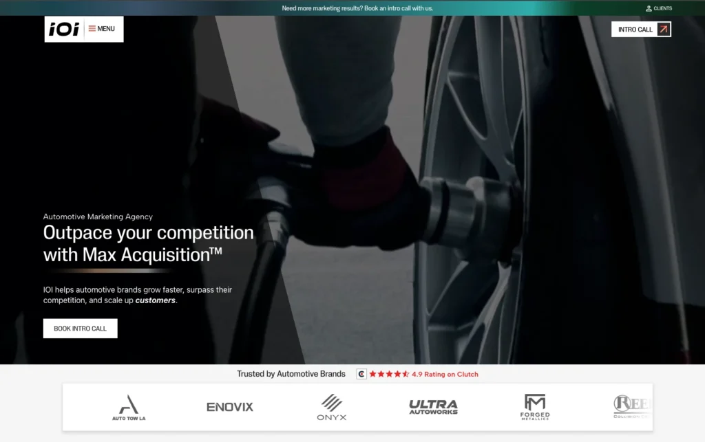 IOI Solutions homepage screenshot — Automotive Growth Partner with Digital Marketing