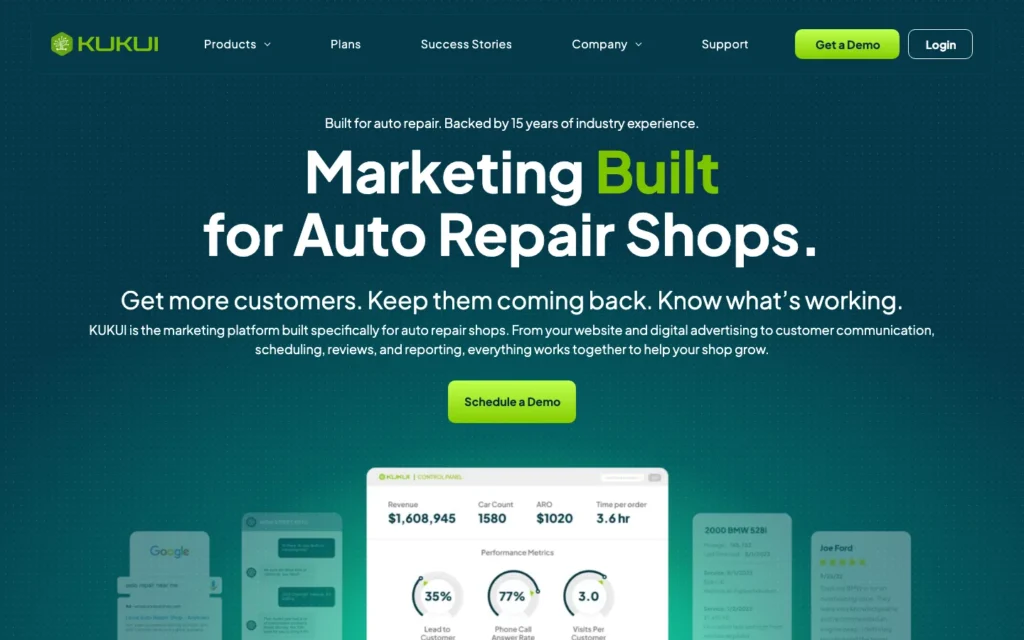 KUKUI homepage screenshot — Repair shop software