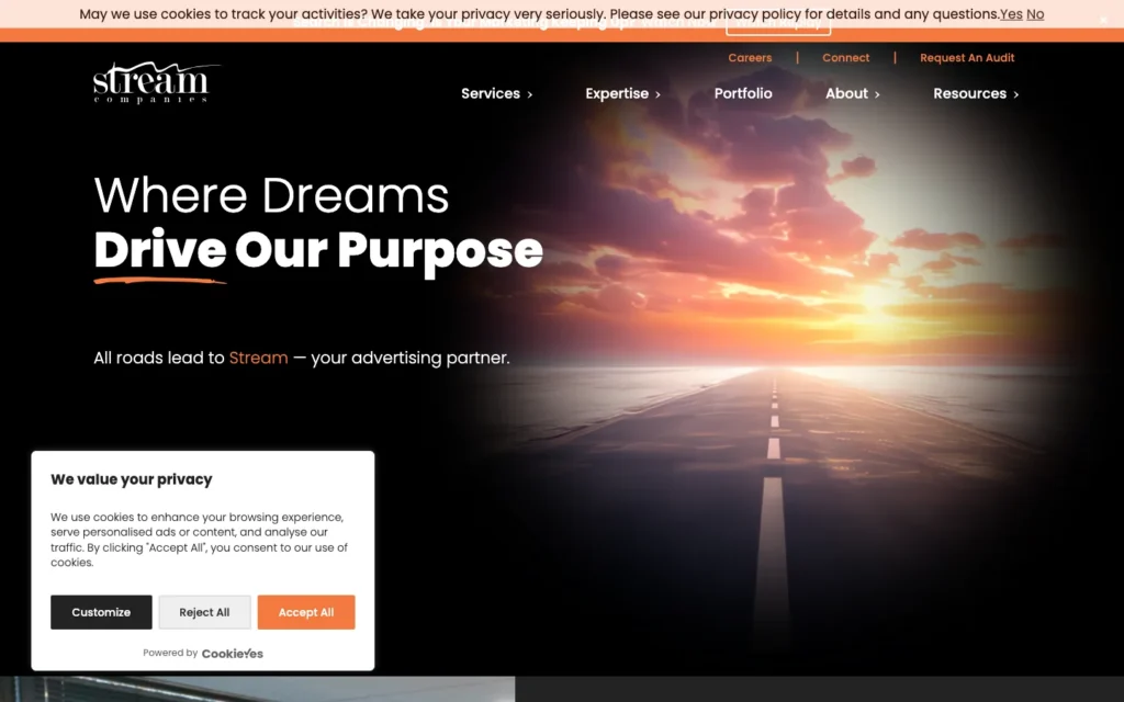 Stream Companies homepage screenshot — Dealer advertising